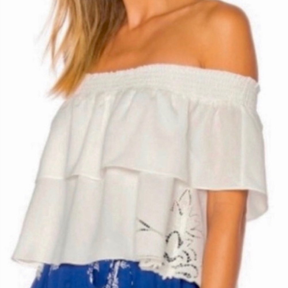 🆕 Lovers + Friends Angie White
Off-The-Shoulder Lace Inset Blouse Size XL